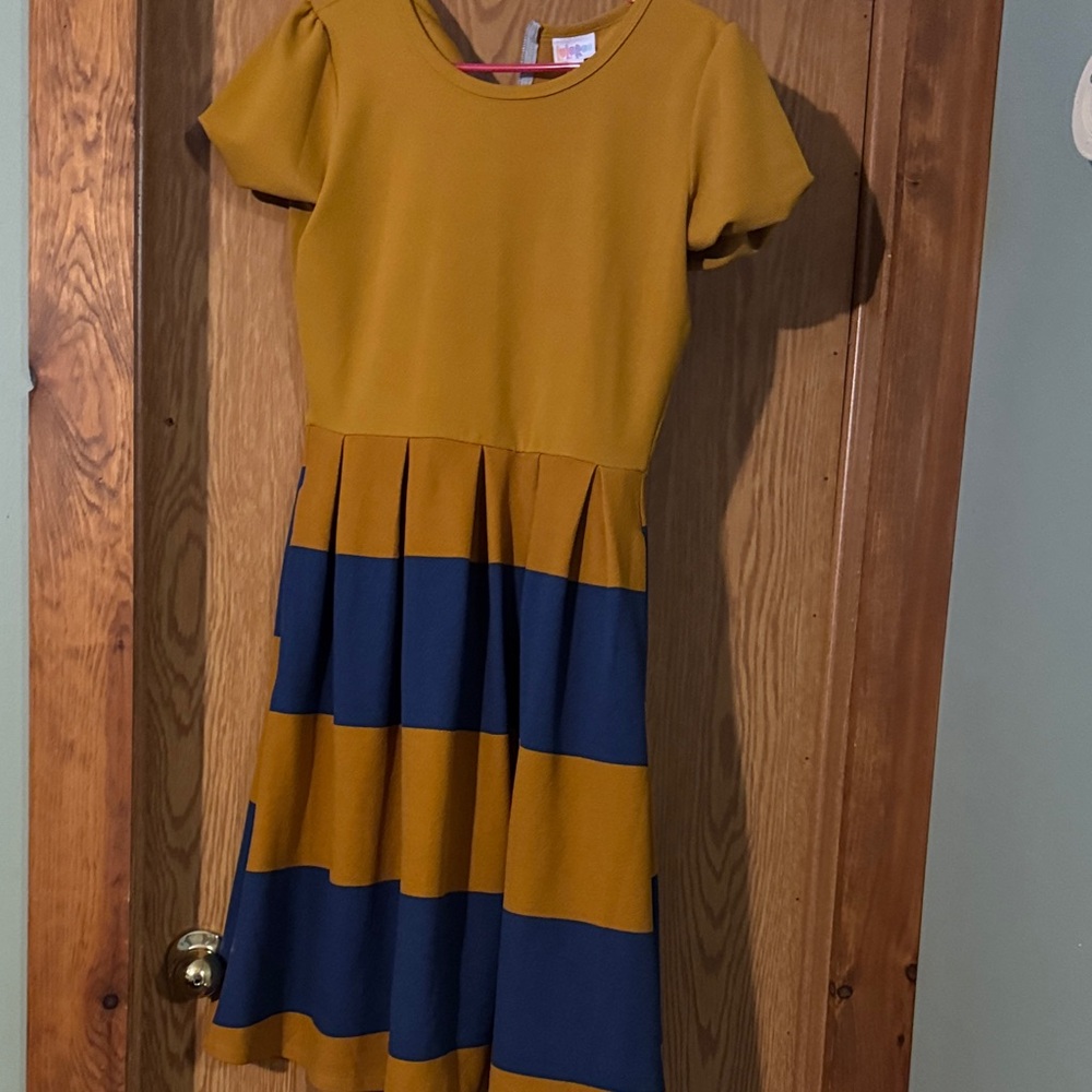 LuLaRoe Mustard and Navy Casual Dress